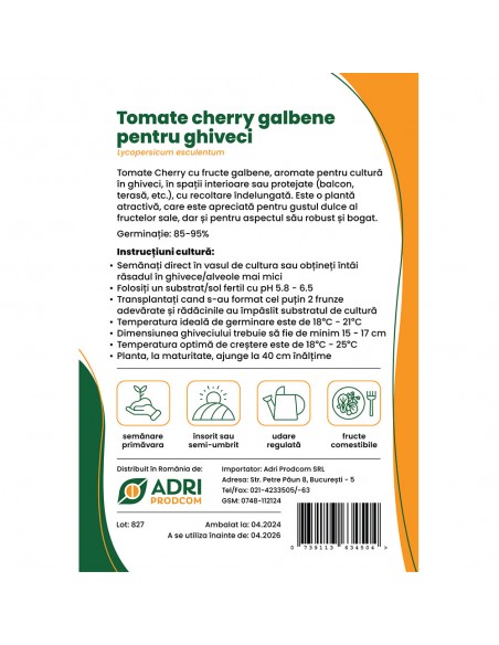 Hibrid Tomate Cherry cultura la ghiveci, fructe galbene - Tiny Temptation F1