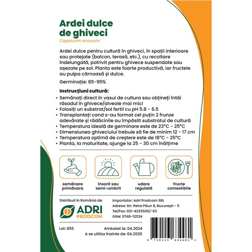 Hibrid Ardei dulce cultura la ghiveci...